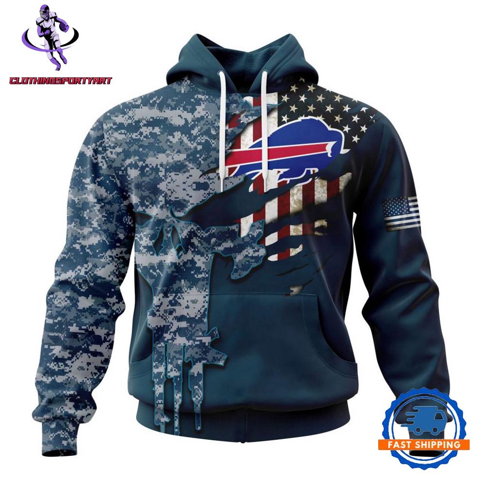Buffalo Bills Navy Camo Veteran Hoodie