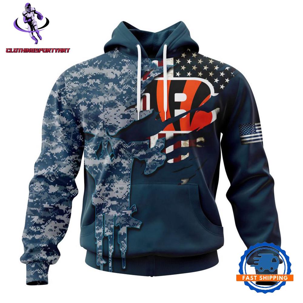 Cincinnati Bengals Navy Camo Veteran Hoodie