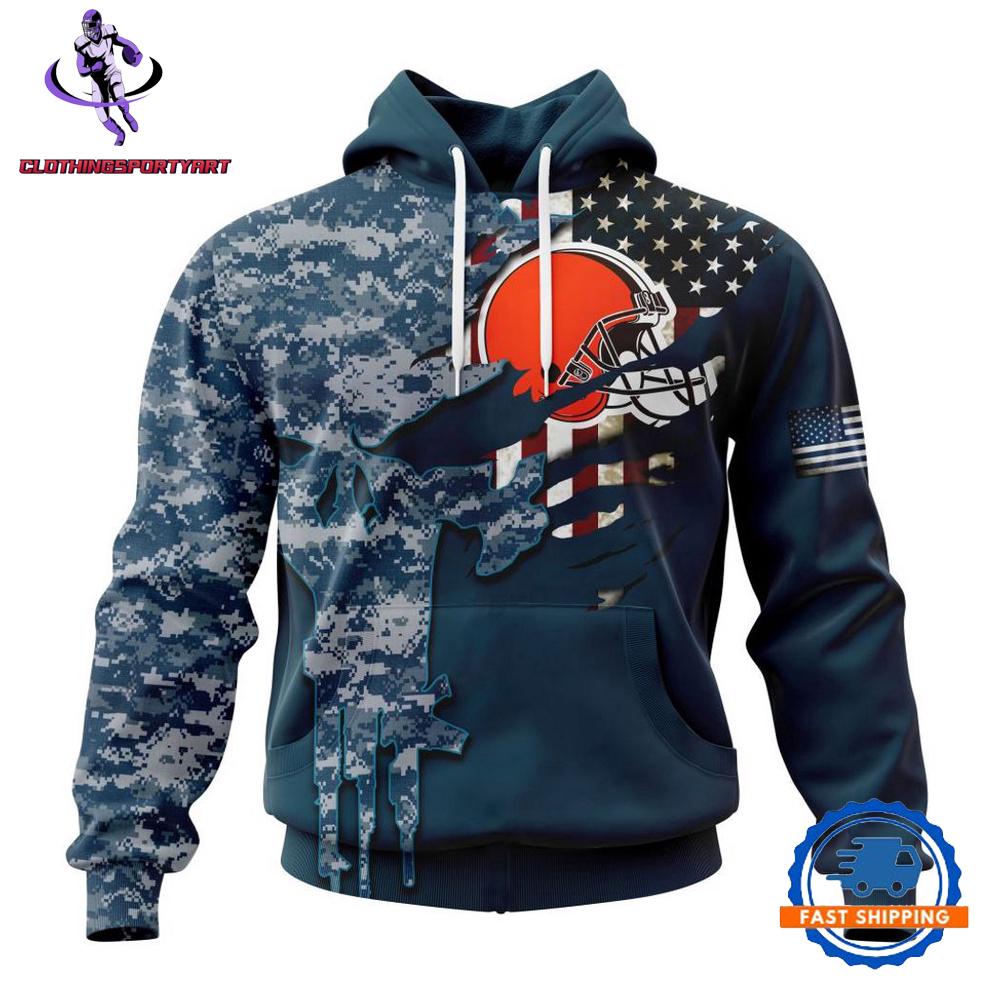 Cleveland Browns Navy Camo Veteran Hoodie