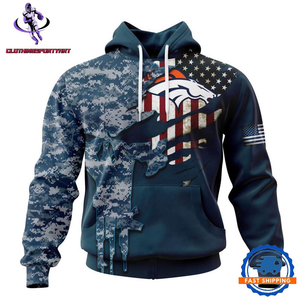Denver Broncos Navy Camo Veteran Hoodie