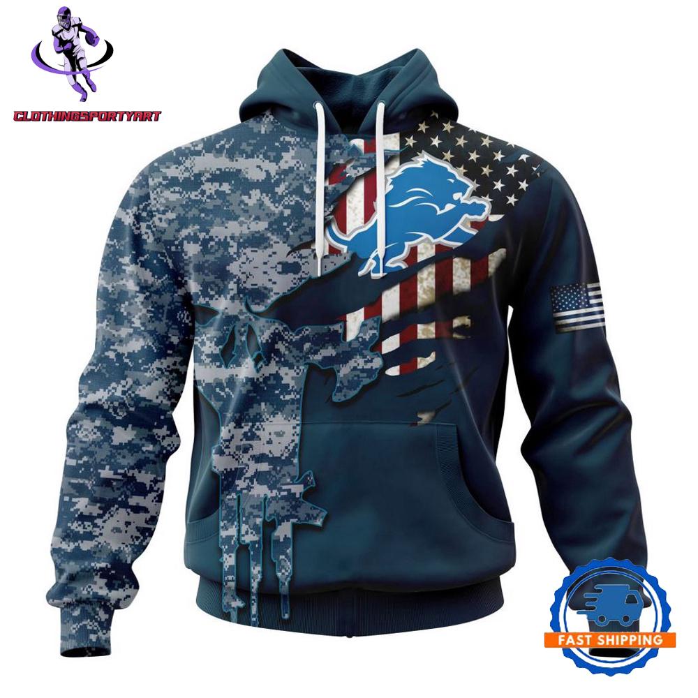 Detroit Lions Navy Camo Veteran Hoodie