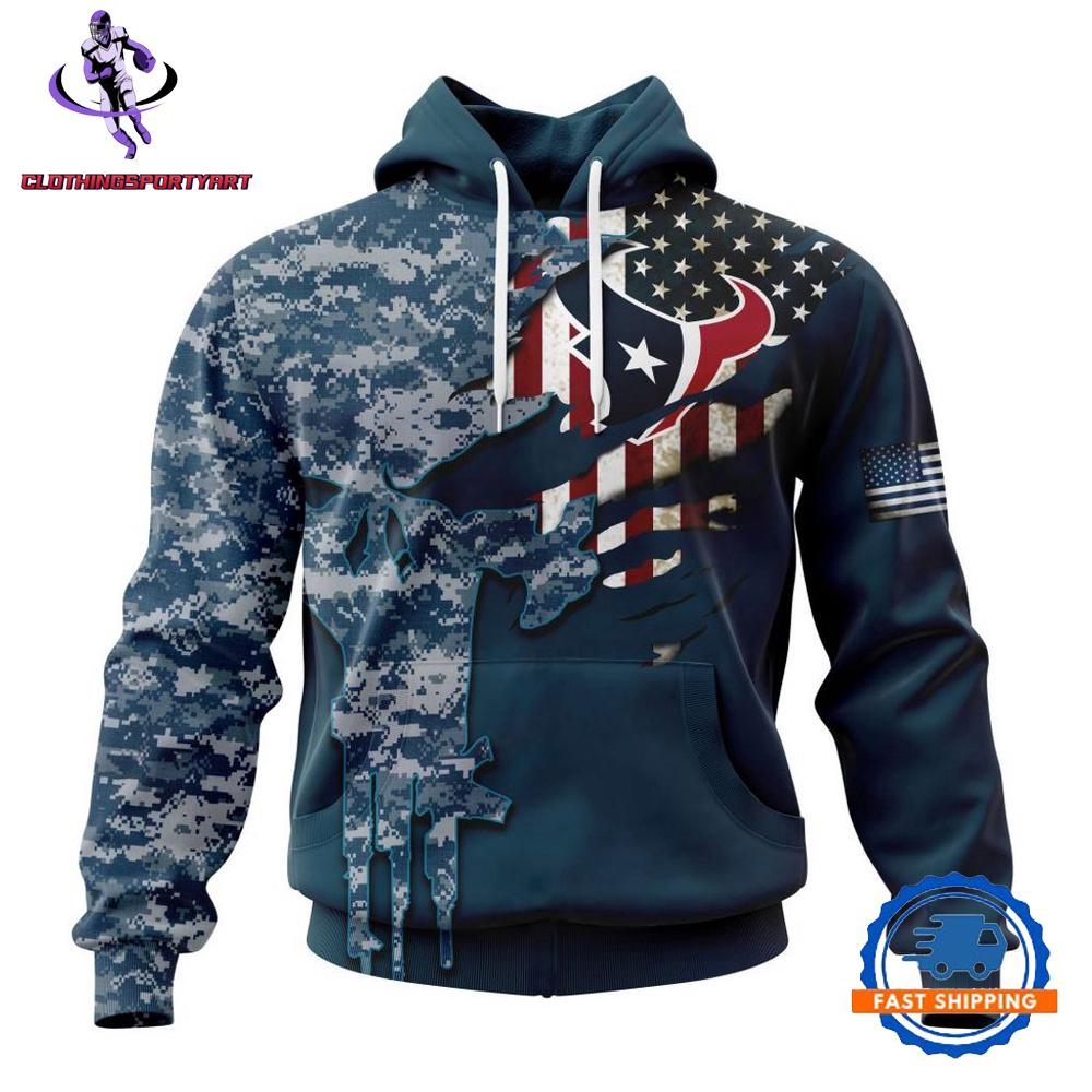Houston Texans Navy Camo Veteran Hoodie