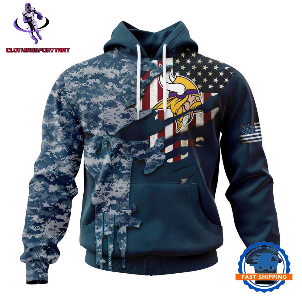 Minnesota Vikings Navy Camo Veteran Hoodie