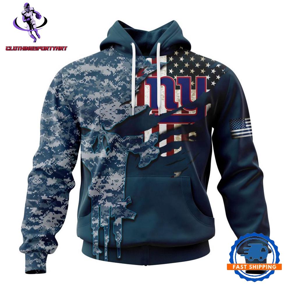 New York Giants Navy Camo Veteran Hoodie