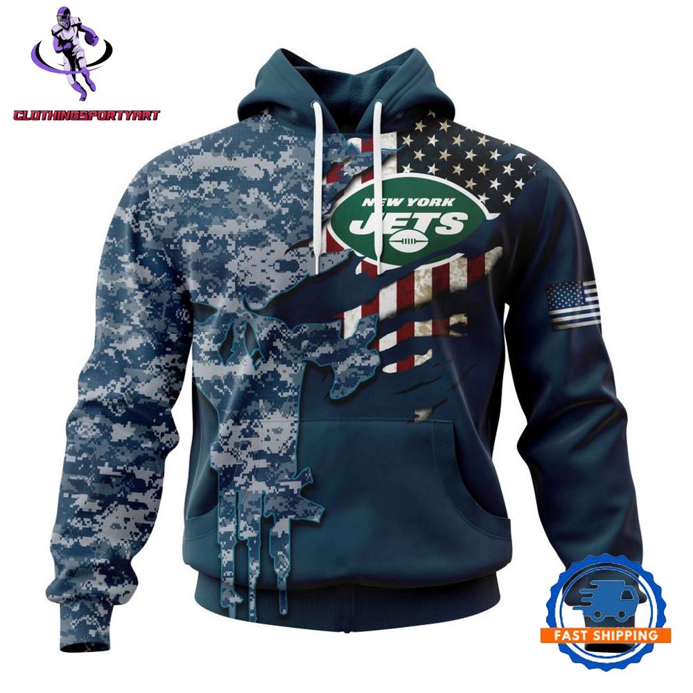 New York Jets Navy Camo Veteran Hoodie