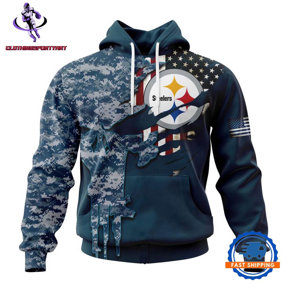 Pittsburgh Steelers Navy Camo Veteran Hoodie