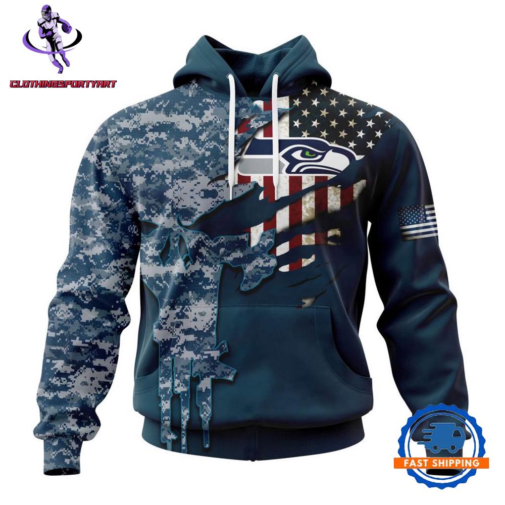 Seattle Seahawks Navy Camo Veteran Hoodie