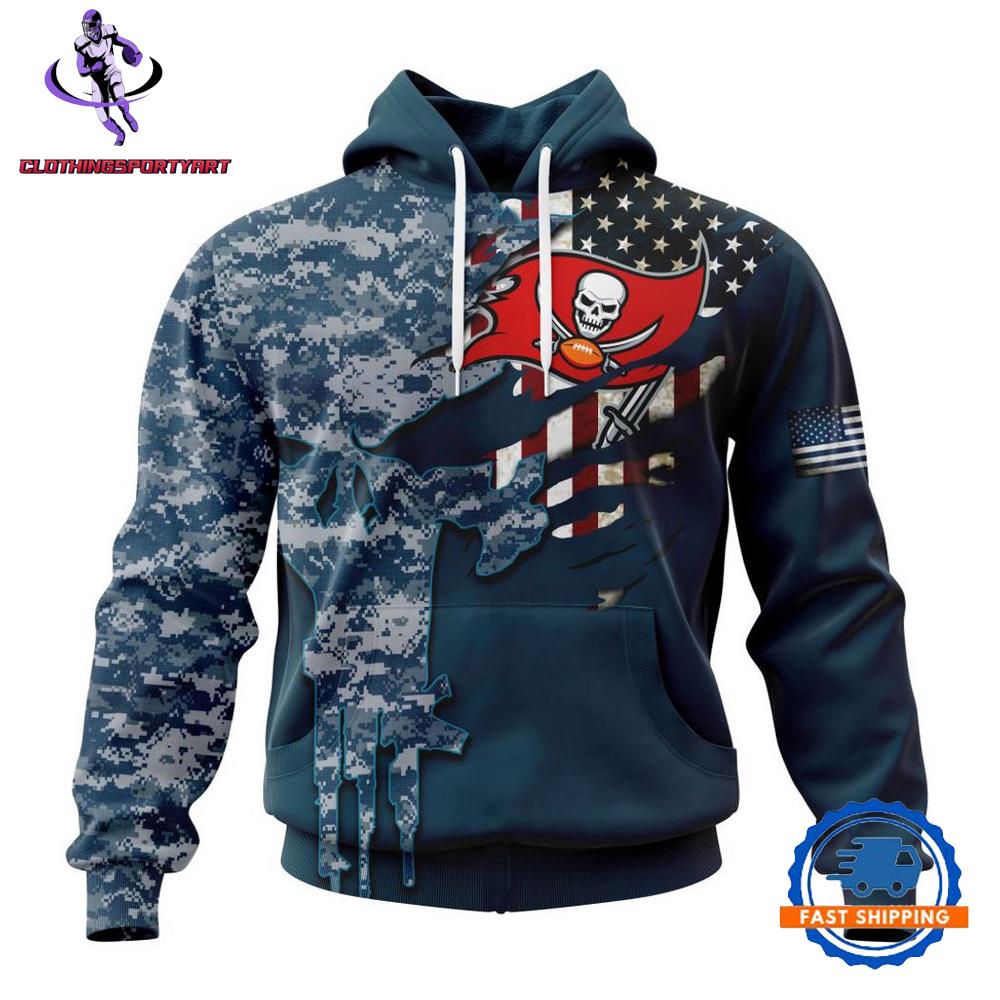 Tampa Bay Buccaneers Navy Camo Veteran Hoodie
